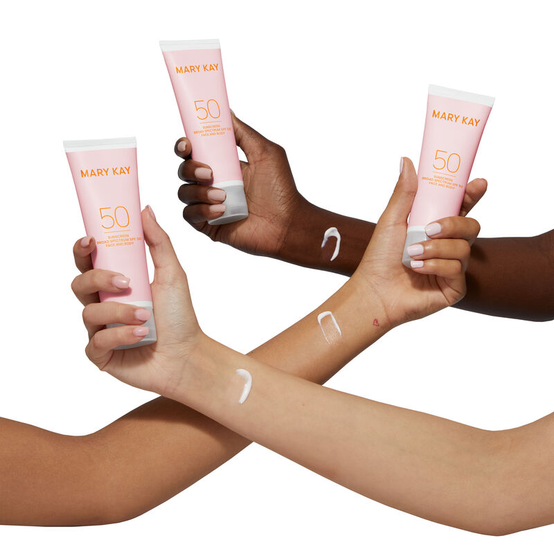 Mary Kay&reg; Sunscreen Broad Spectrum SPF 50 with a pink basketball