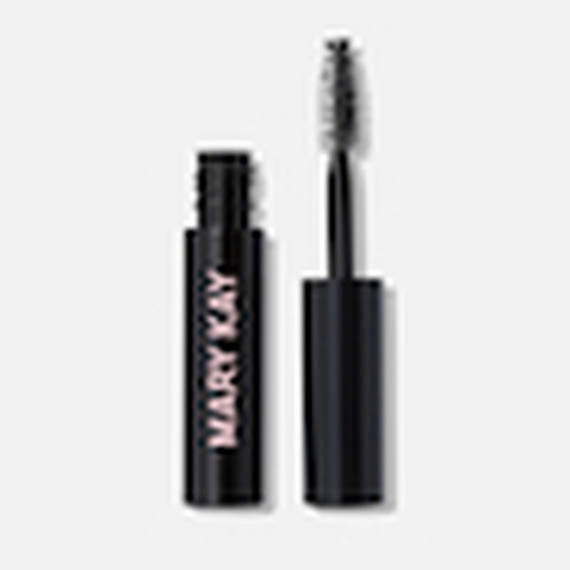 Open tube of Mary Kay Clear Brow Styling Gel with accompanying wand standing against plain background