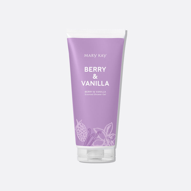 Tube du Gel douche Mary Kay Baie et vanille debout sur son capuchon