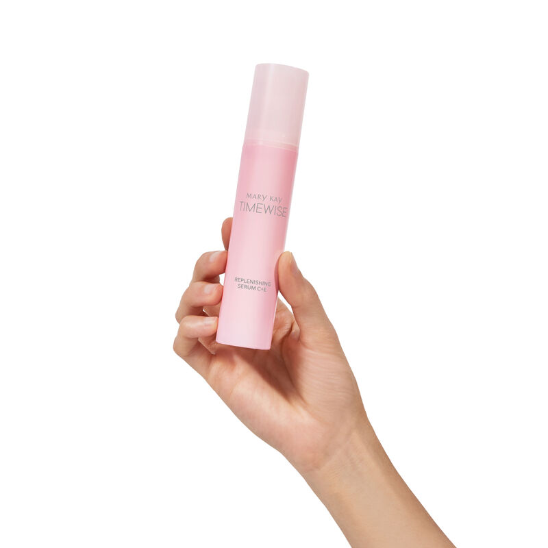 TimeWise Replenishing Serum C+E&reg; on translucent pink shelf