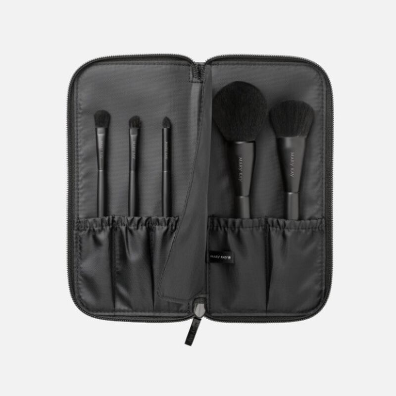 Complete Essential Brush Collection brushes displayed in portable clutch