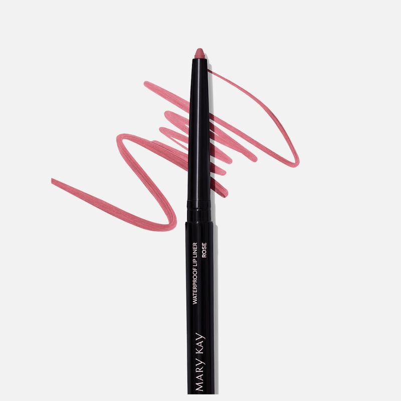 Uncapped Mary Kay Waterproof Lip Liner in Rose against plain background